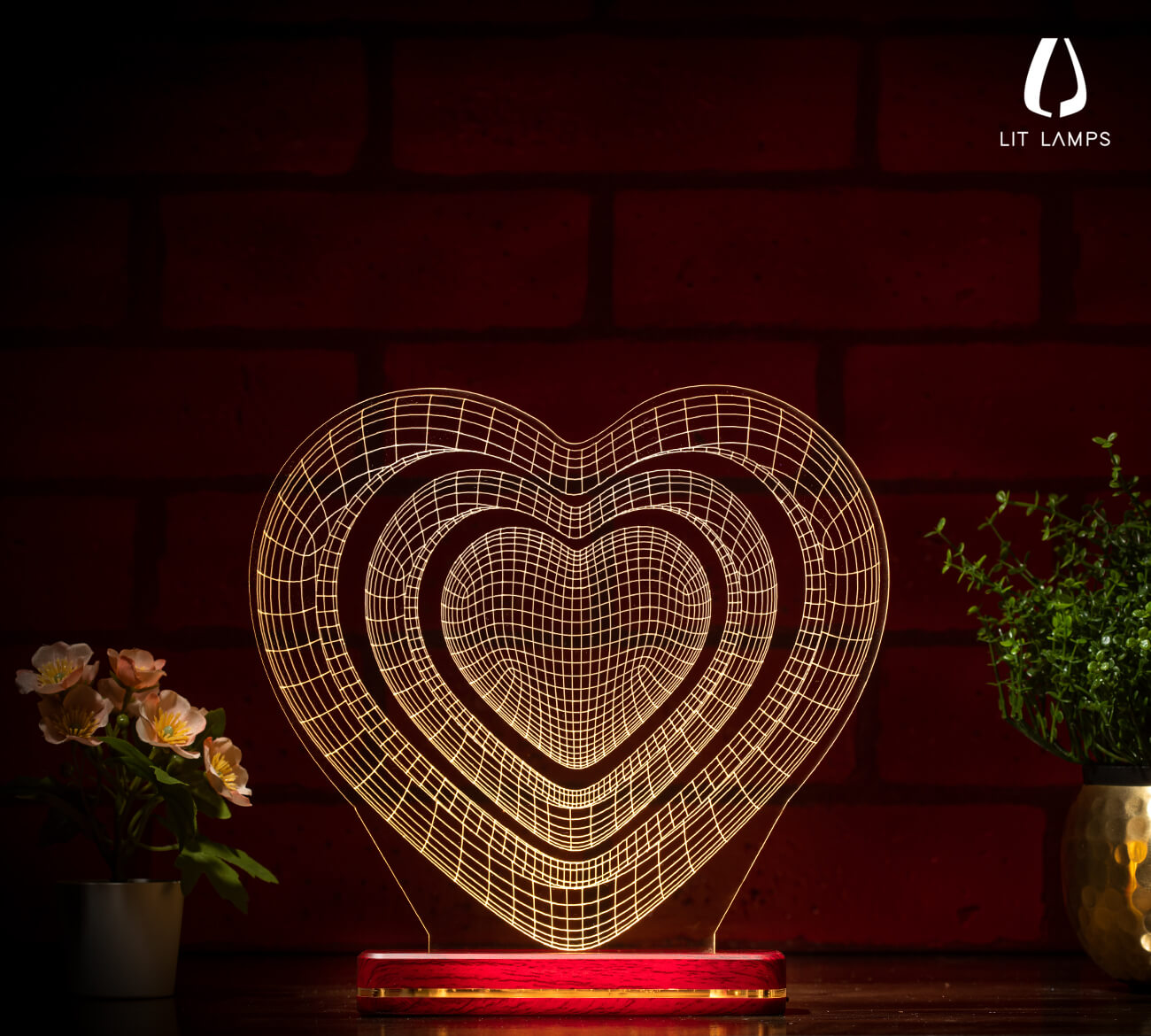 Valentine 3 Hearts For Couple Valentine LIT 3D Illusion Lamp - LIT Lamps - Heart 3D LED Lamp-3d Lamps