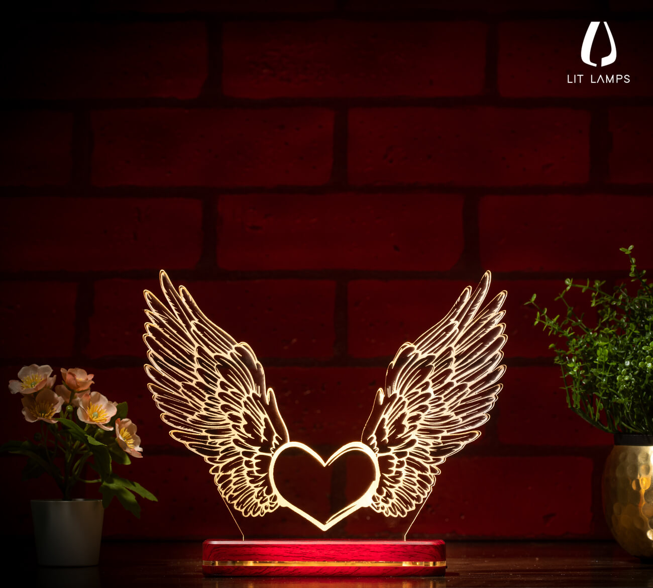 Heart With Wings For Couple Valentine LIT 3D Illusion Lamp - LIT Lamps - Heart 3D LED Lamp-3d Lamps