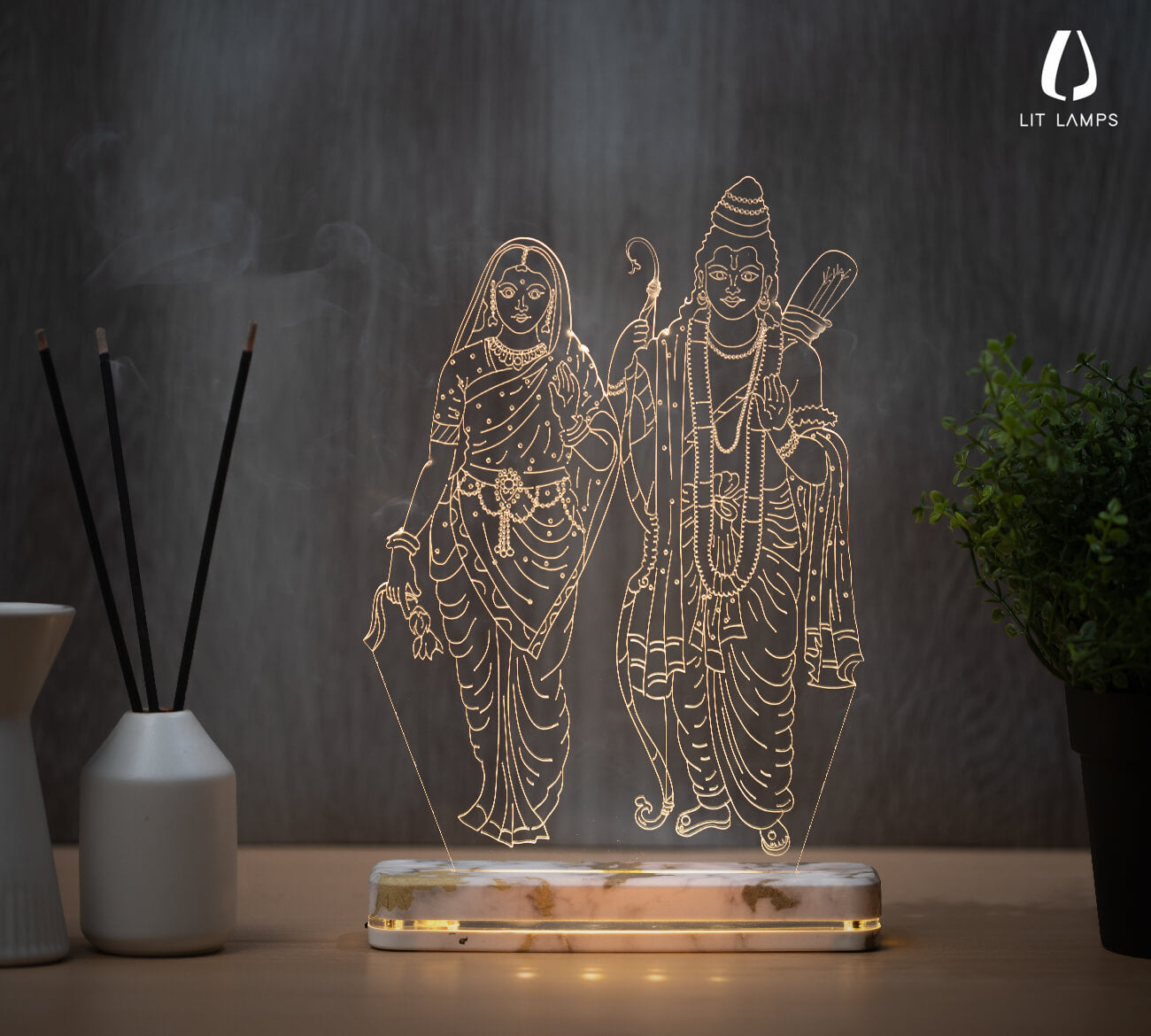 Shri Ram And Sita LIT 3D Illusion Lamp - LIT Lamps - Shri Ram And Sita 3D LED Lamp-3d Lamps