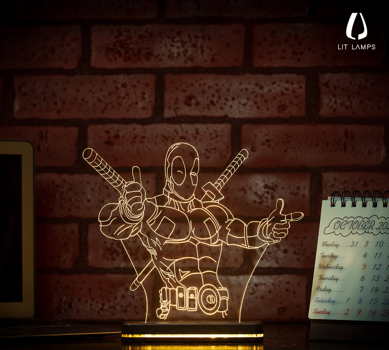 Deadpool Marvel Decor Aesthetic 3D Illusion Lamp by LIT Lamps - LIT Lamps - Deadpool 3D LED Lamp-3d Lamps