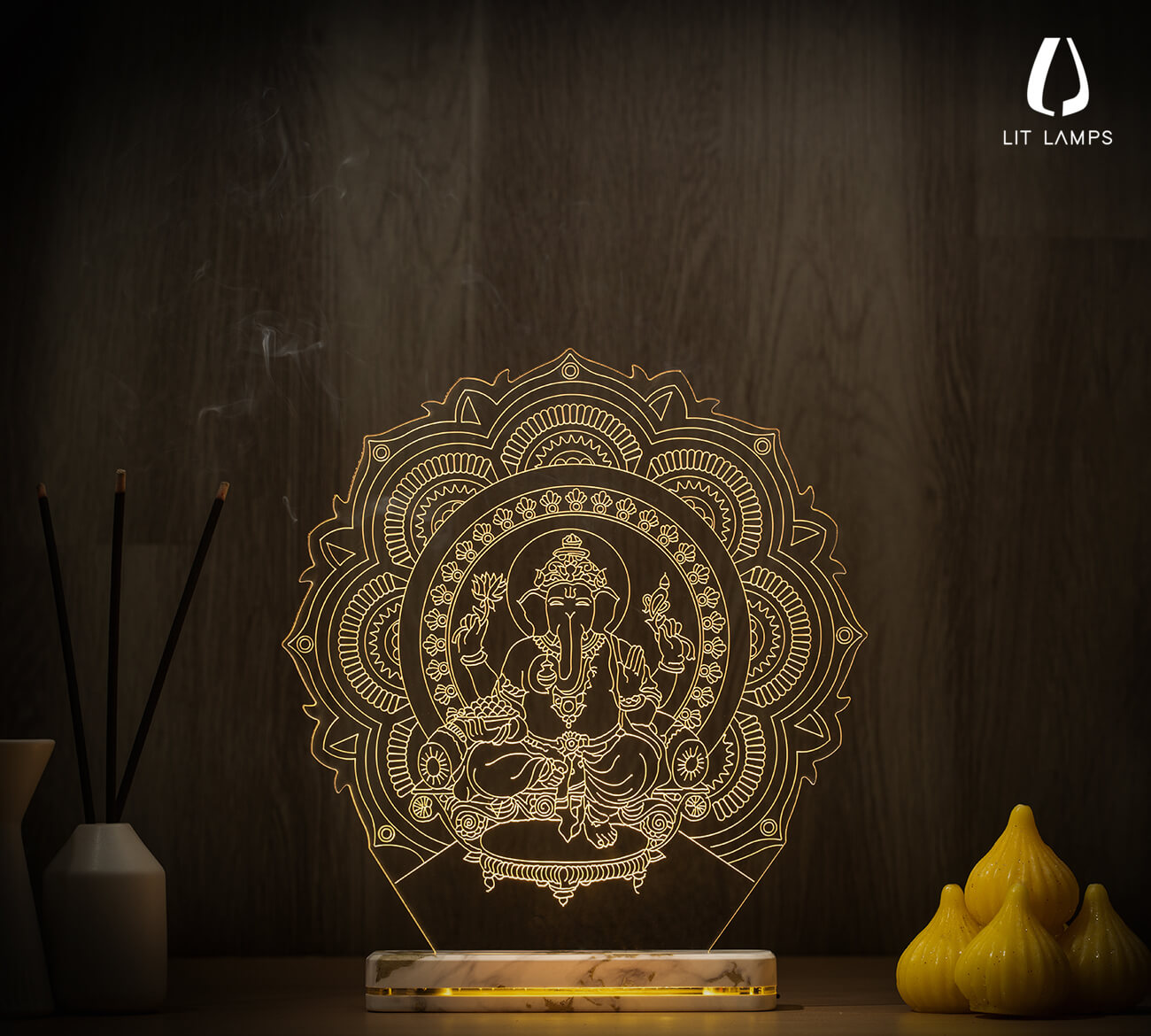 Ganpati Home Decoration Lighting LIT 3D Illusion Lamp - LIT Lamps - Ganpati 3D LED Lamp-3d Lamps