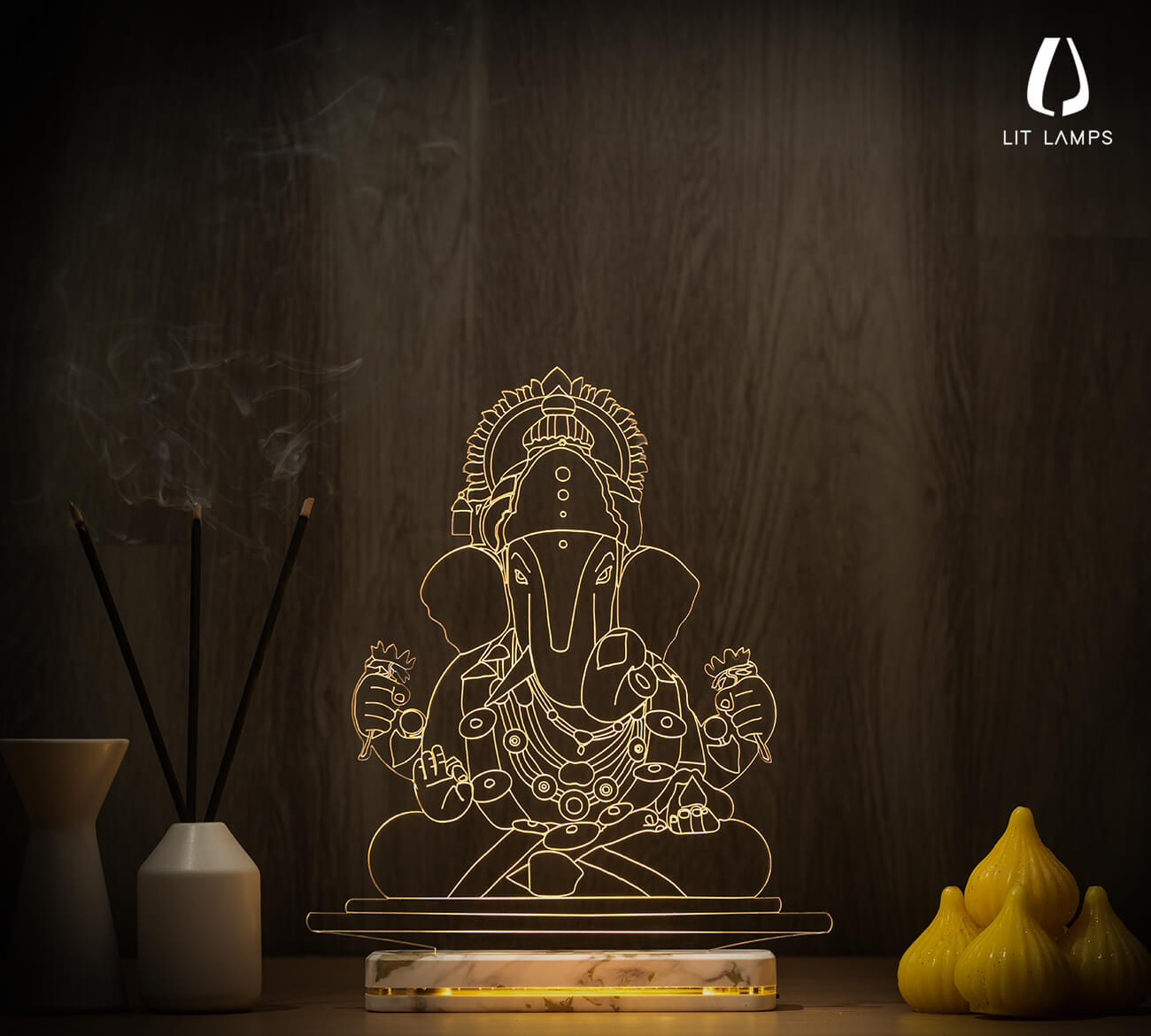 Shreemant Dagdusheth Halwai Ganpati Decoration Light LIT 3D Illusion Lamp - LIT Lamps - Ganpati 3D LED Lamp-3d Lamps