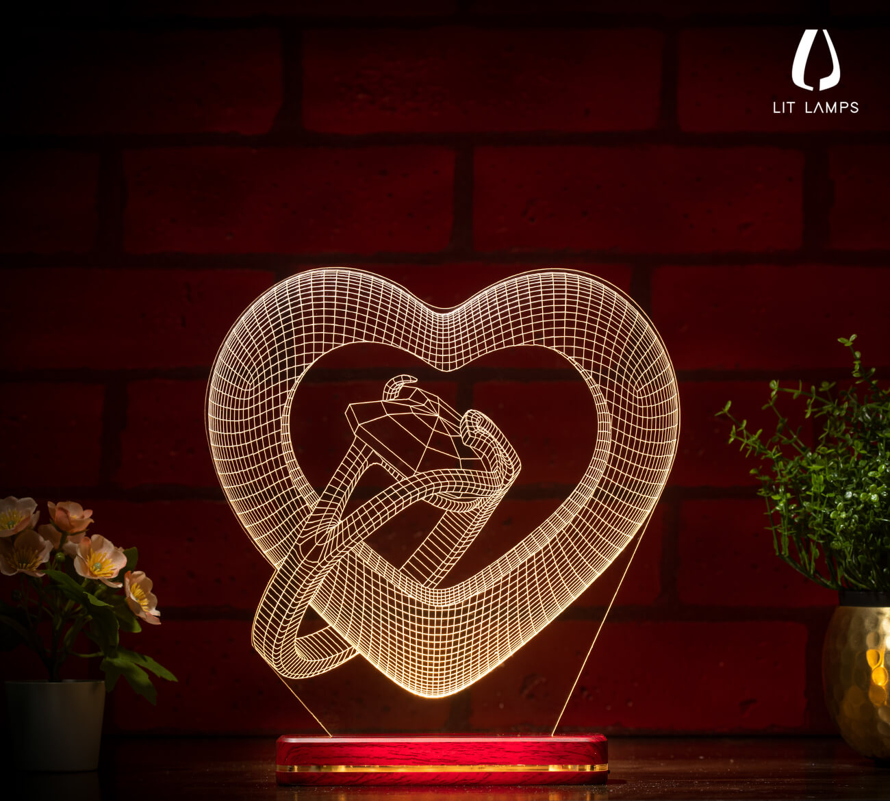 Heart With Diamond Ring For Couple Valentine LIT 3D Illusion Lamp - LIT Lamps - Heart 3D LED Lamp-3d Lamps