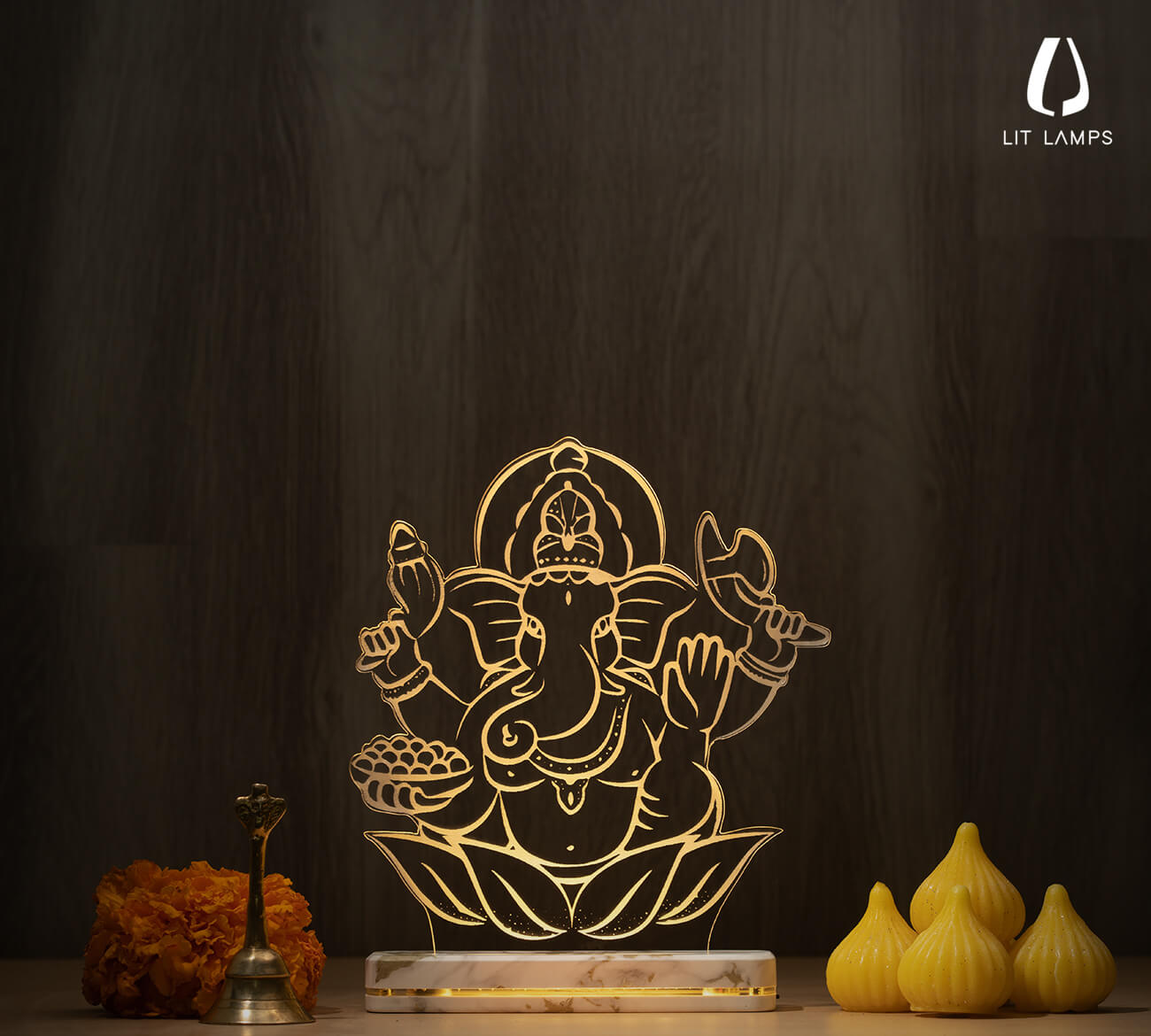 Ganpati Home Decoration Lighting LIT 3D Illusion Lamp - LIT Lamps - Ganpati 3D LED Lamp-3d Lamps