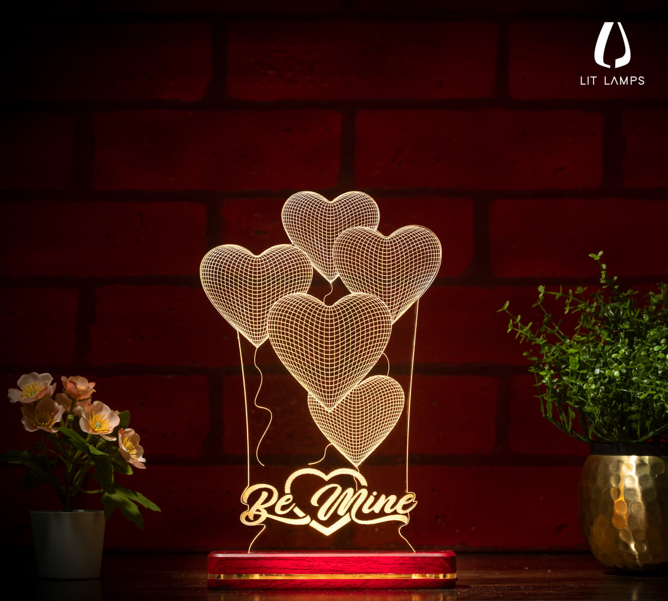 Hearts With Be Mine For Couple Valentine LIT 3D Illusion Lamp - LIT Lamps - Heart 3D LED Lamp-3d Lamps