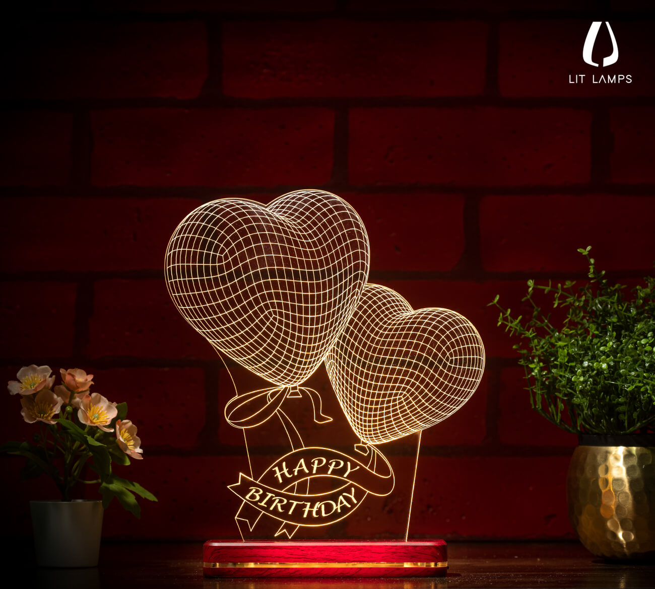Happy Birthday LIT 3D Illusion Lamp - LIT Lamps - Heart 3D LED Lamp-3d Lamps
