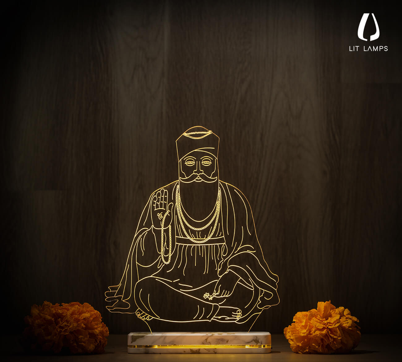 Guru Nanak Dev Ji Photo LIT 3D Illusion Lamp - LIT Lamps - Guru Nanak 3D LED Lamp-3d Lamps