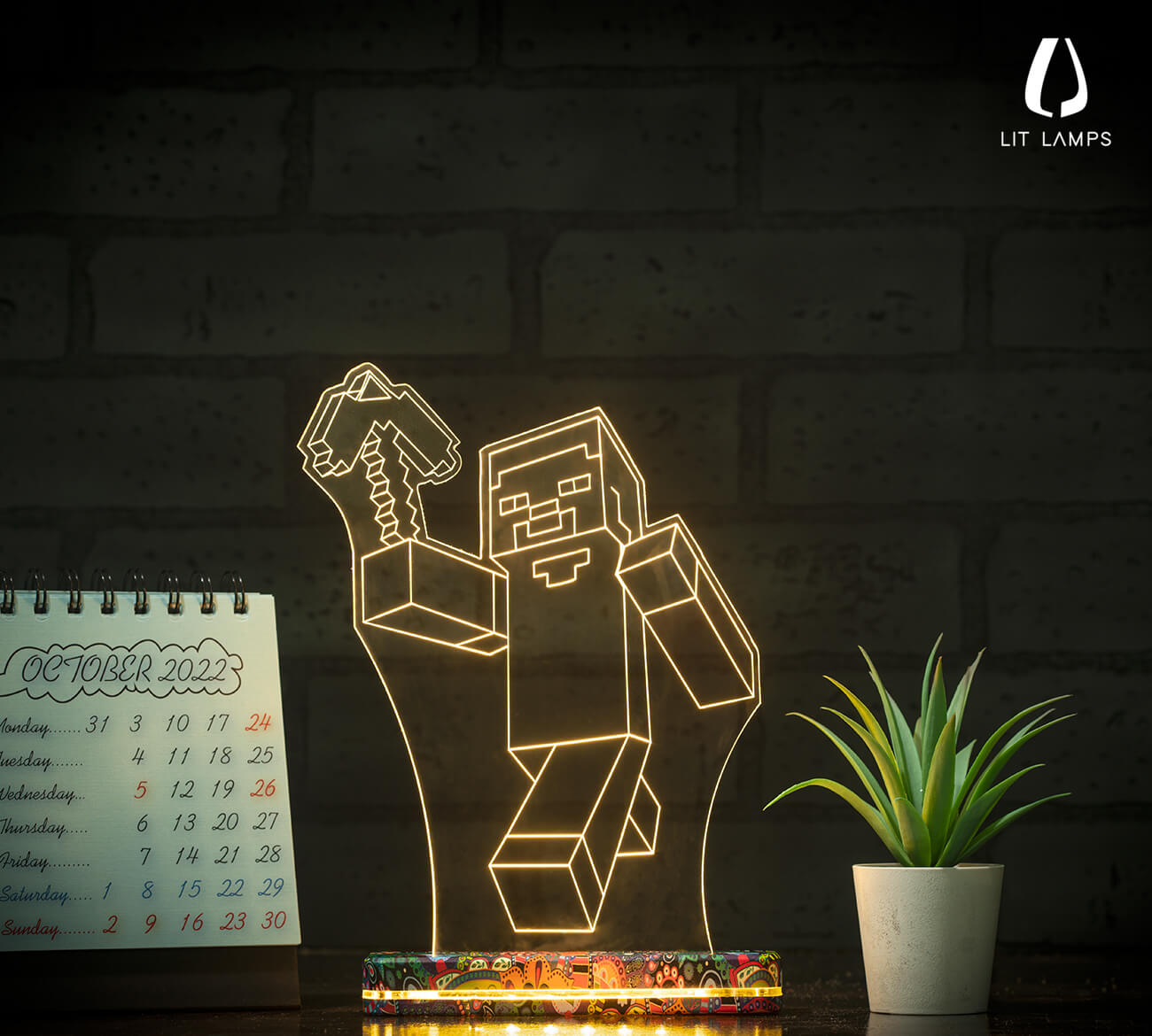 Minecraft Lamp Decor Aesthetic 3D Illusion Lamp by LIT Lamps - LIT Lamps - Minecraft 3D LED Lamp-3d Lamps
