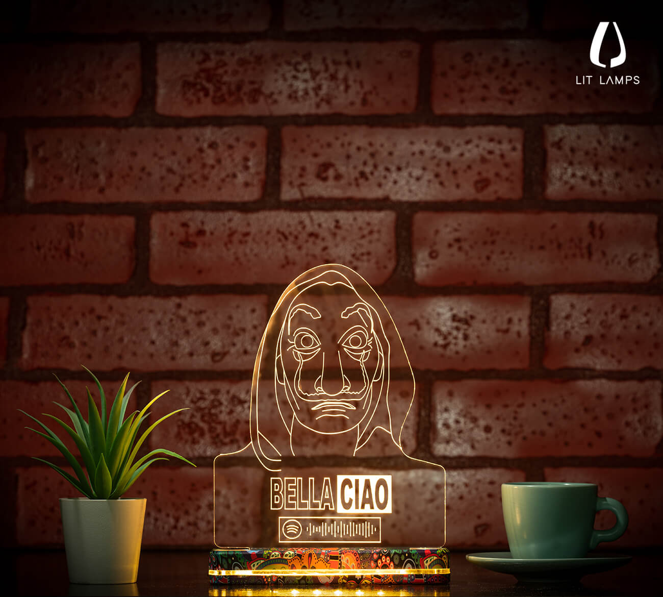 Bella Ciao Money Heist LIT 3D Illusion Lamp - LIT Lamps - Bella Ciao 3D LED Lamp-3d Lamps