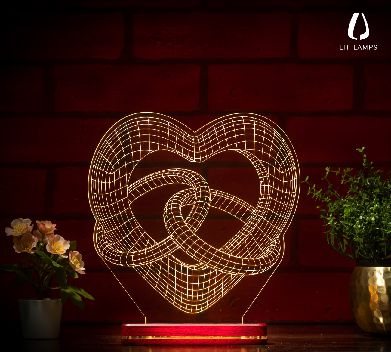 Heart Rings For Couple Valentine LIT 3D Illusion Lamp - LIT Lamps - Heart 3D LED Lamp-3d Lamps