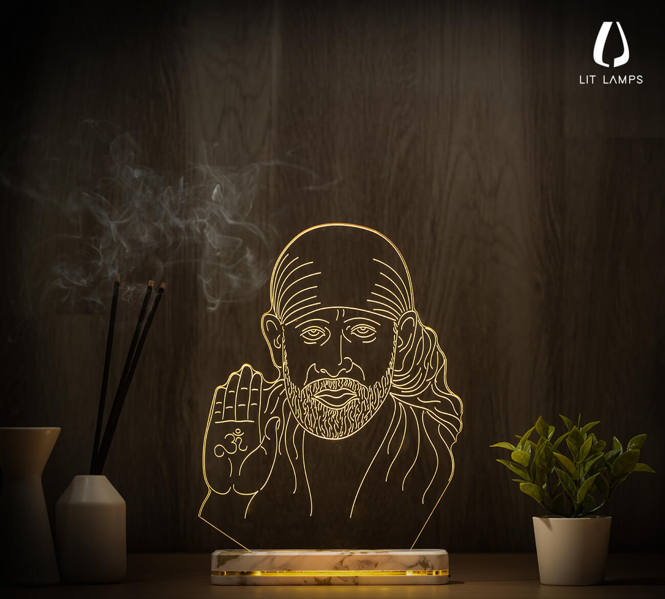 Sai baba Photos Shirdi LIT 3D Illusion Lamp - LIT Lamps - Sai Baba 3D LED Lamp-3d Lamps