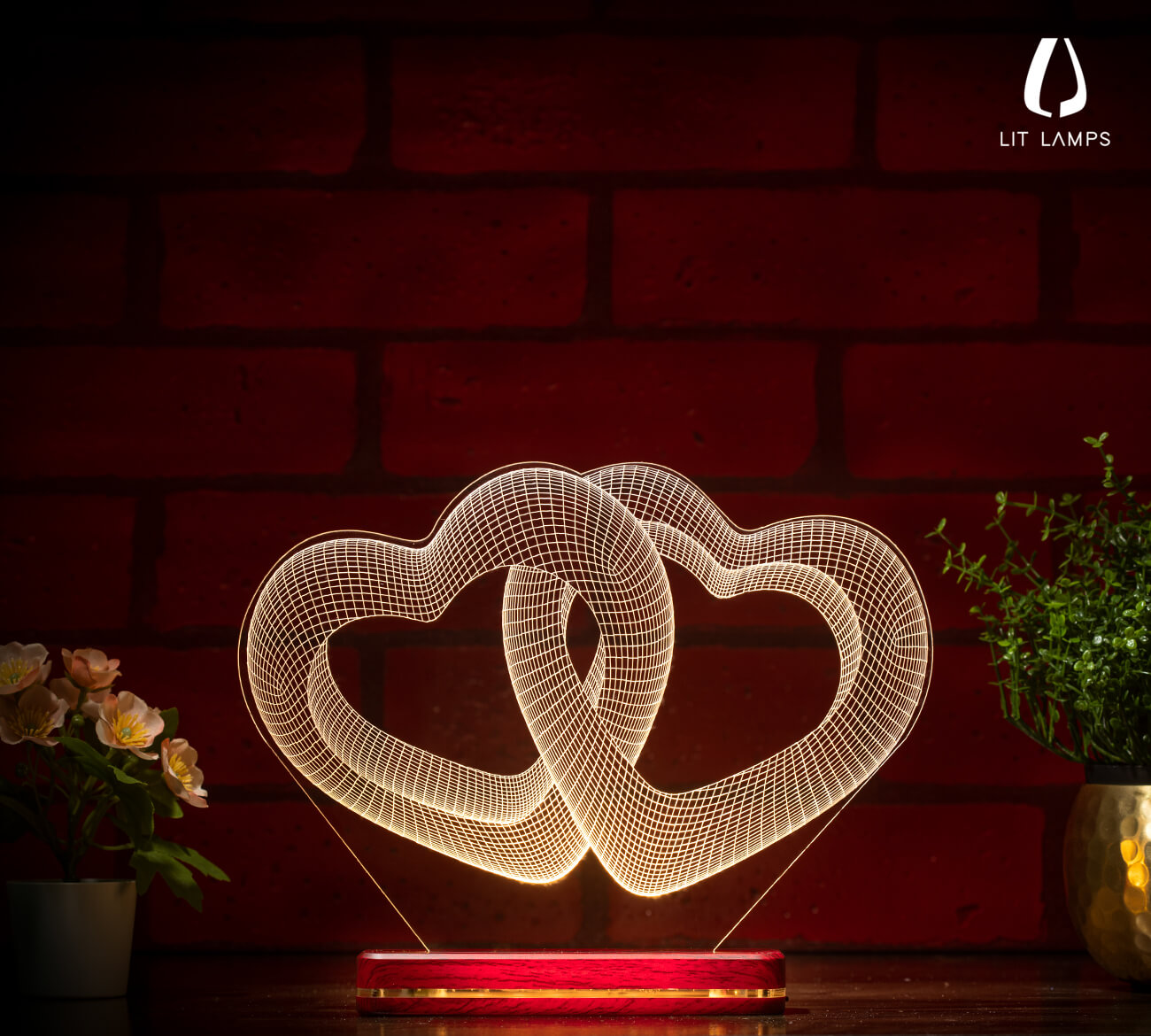 2 Hearts Love For Couple Valentine LIT 3D Illusion Lamp - LIT Lamps - Heart 3D LED Lamp-3d Lamps