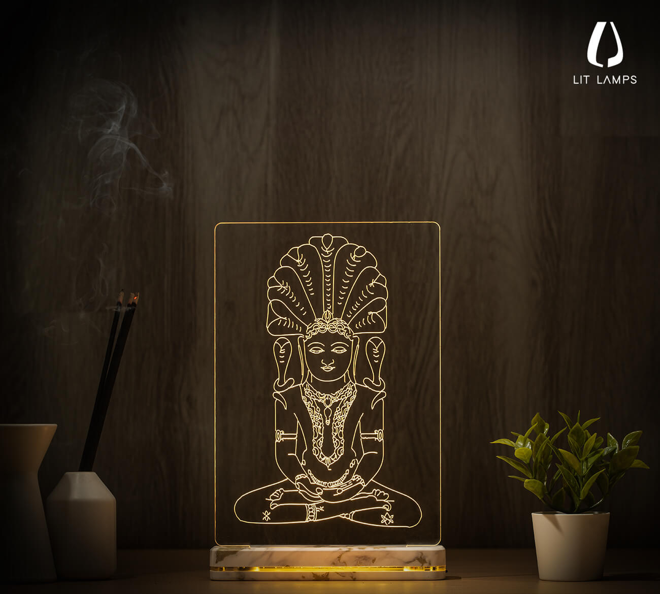 Parshwanath Mahavir Jain Photo LIT 3D Illusion Lamp - LIT Lamps - Parshwanath Jain Mahaveer 3D LED Lamp-3d Lamps
