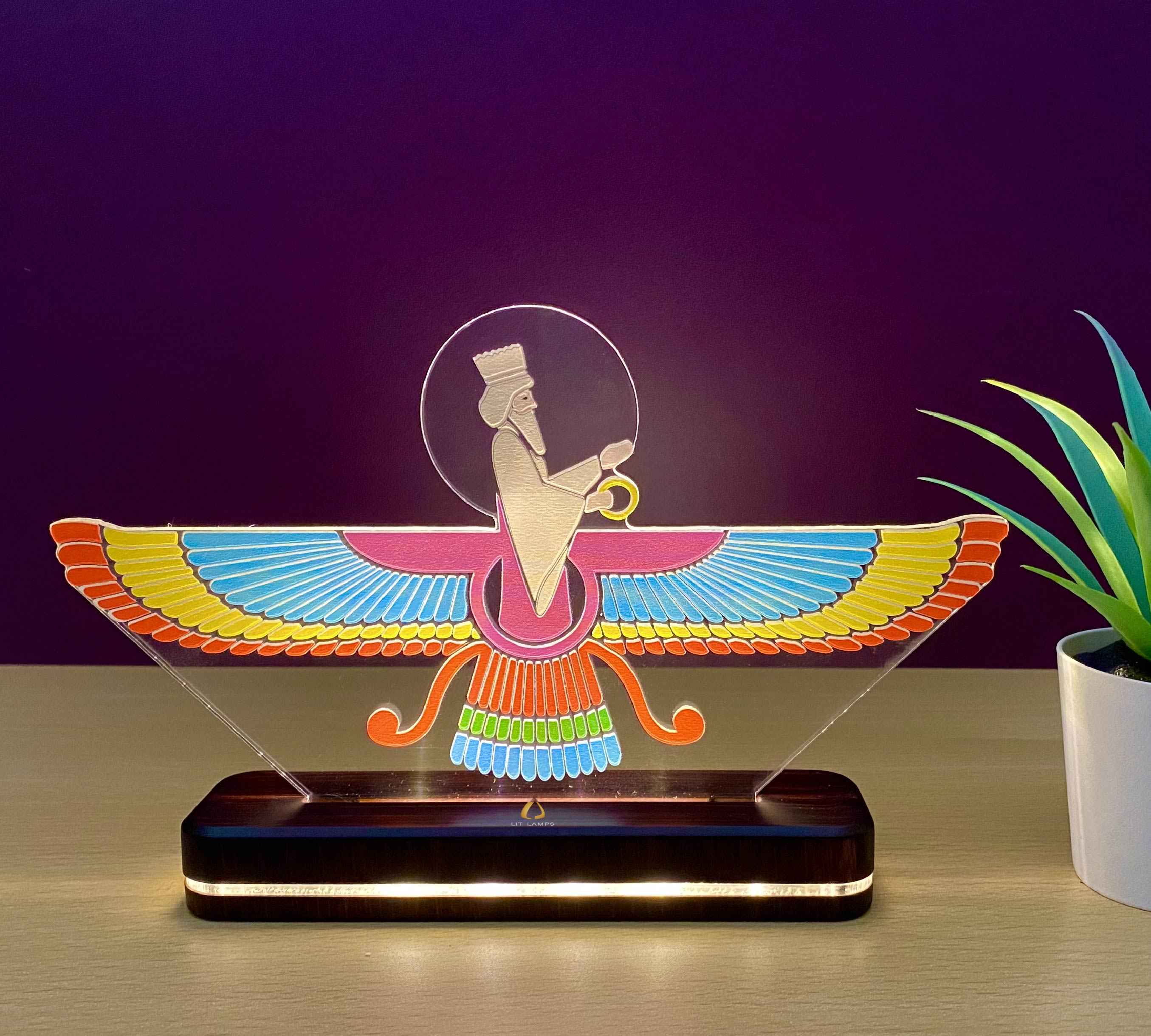 Asho Farohar 2 Sided Colour and Golden Parsi Zoroastrianism LIT 3D Illusion Lamp - LIT Lamps - Asho Farohar 3D LED Lamp-3d Lamps