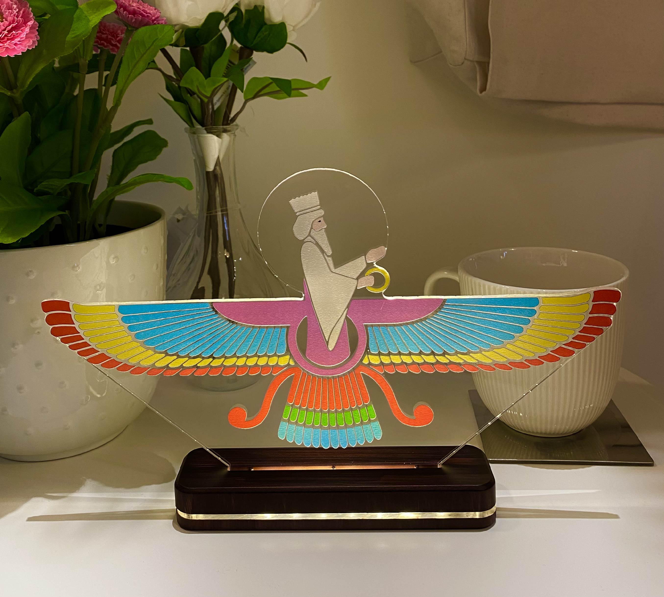 Asho Farohar 2 Sided Colour and Golden Parsi Zoroastrianism LIT 3D Illusion Lamp - LIT Lamps - Asho Farohar 3D LED Lamp-3d Lamps