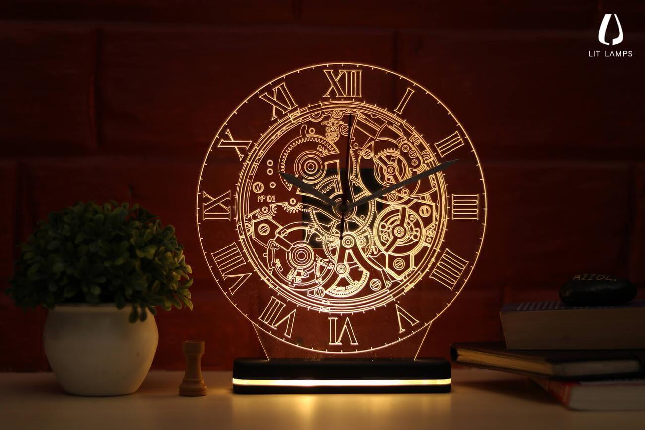 LIT Clock Mechanism Lamps 3D Illusion Lamp - LIT Lamps - Clock Mechanism 3D LED Lamp-3d Lamps