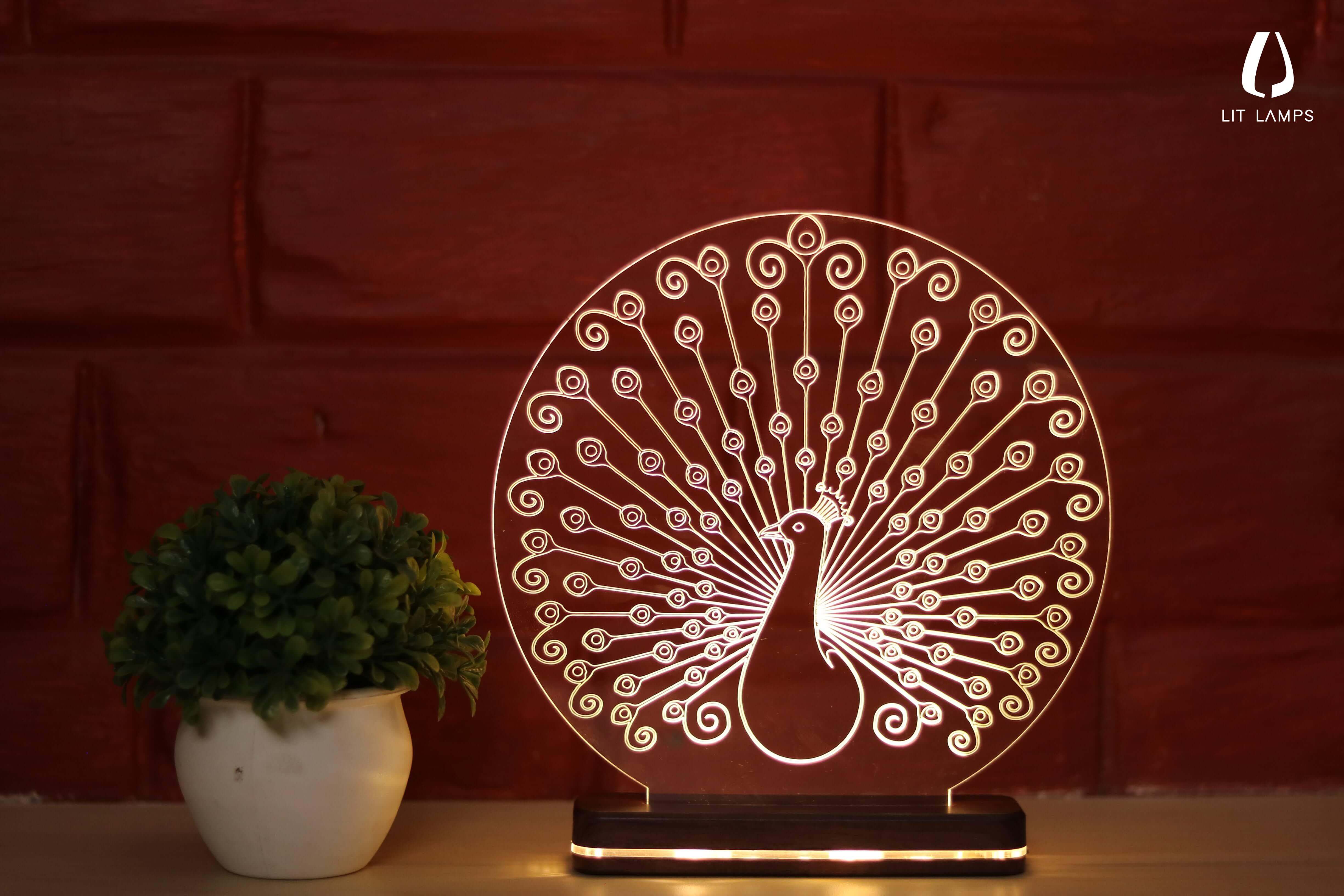 Peacock Light Decor Aesthetic 3D Illusion Lamp by LIT Lamps - LIT Lamps - Peacock 3D LED Lamp-3d Lamps