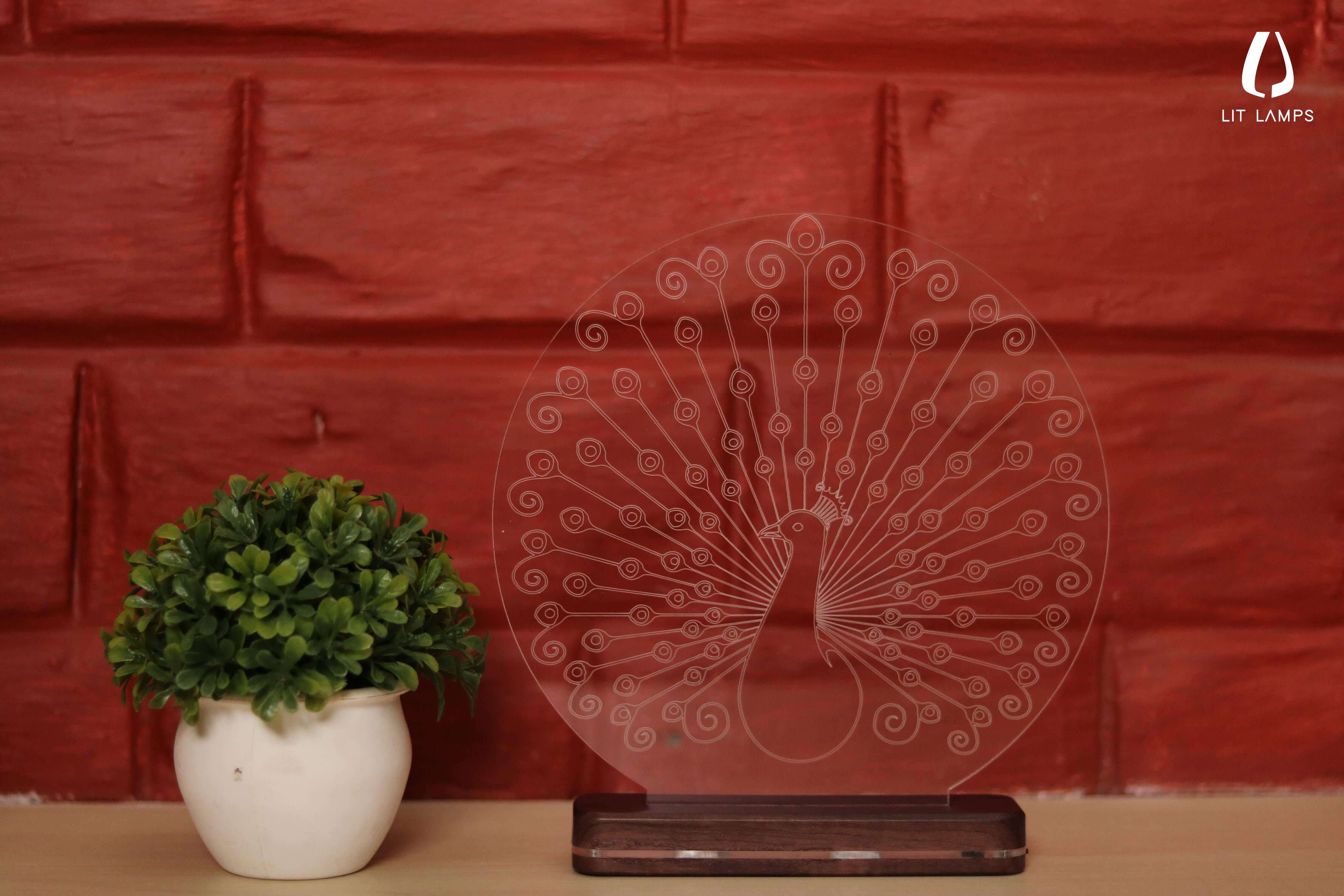 Peacock Light Decor Aesthetic 3D Illusion Lamp by LIT Lamps - LIT Lamps - Peacock 3D LED Lamp-3d Lamps