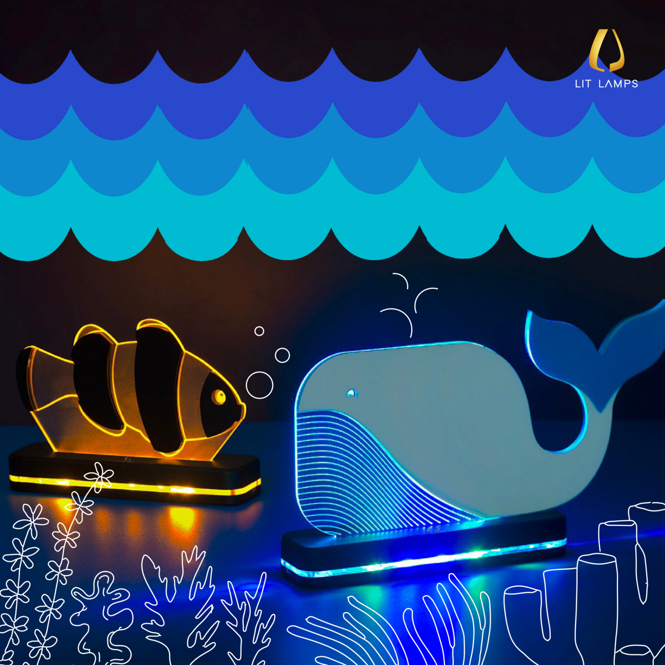 Whale Nature Home Decor Coloured Innovative Cartoon LIT 3D Illusion Lamp - LIT Lamps - Whale Nature 3D LED Lamp-3d Lamps
