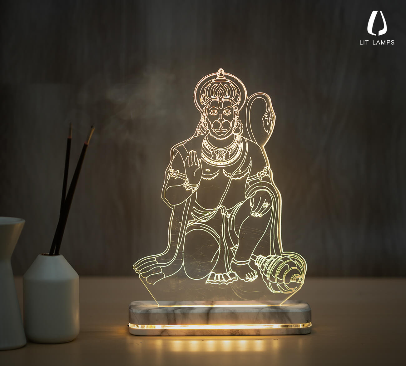 Hanuman Ji Photo LIT 3D Illusion Lamp - LIT Lamps - Hanuman 3D LED Lamp-3d Lamps